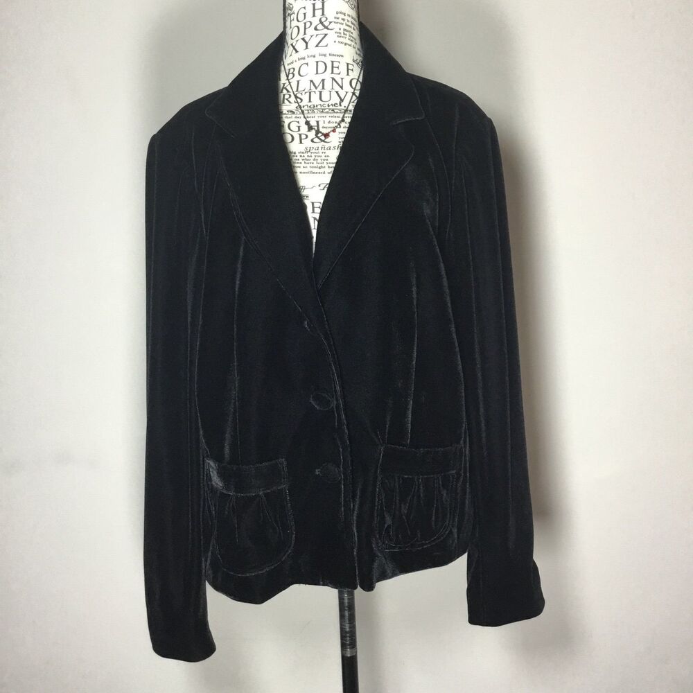 Black velvet blazer jacket satin liner witchcore fairygrunge hippie y2k XL